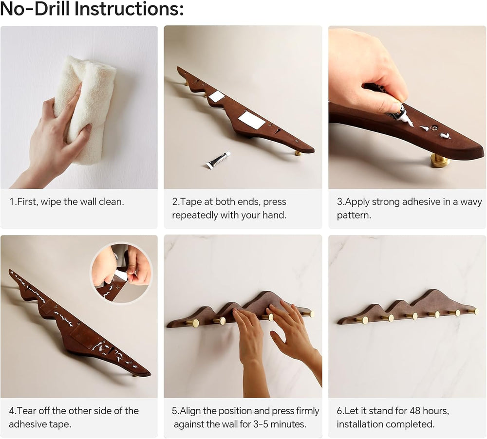 Wall Coat Rack, Walnut Wood, 6 Hooks