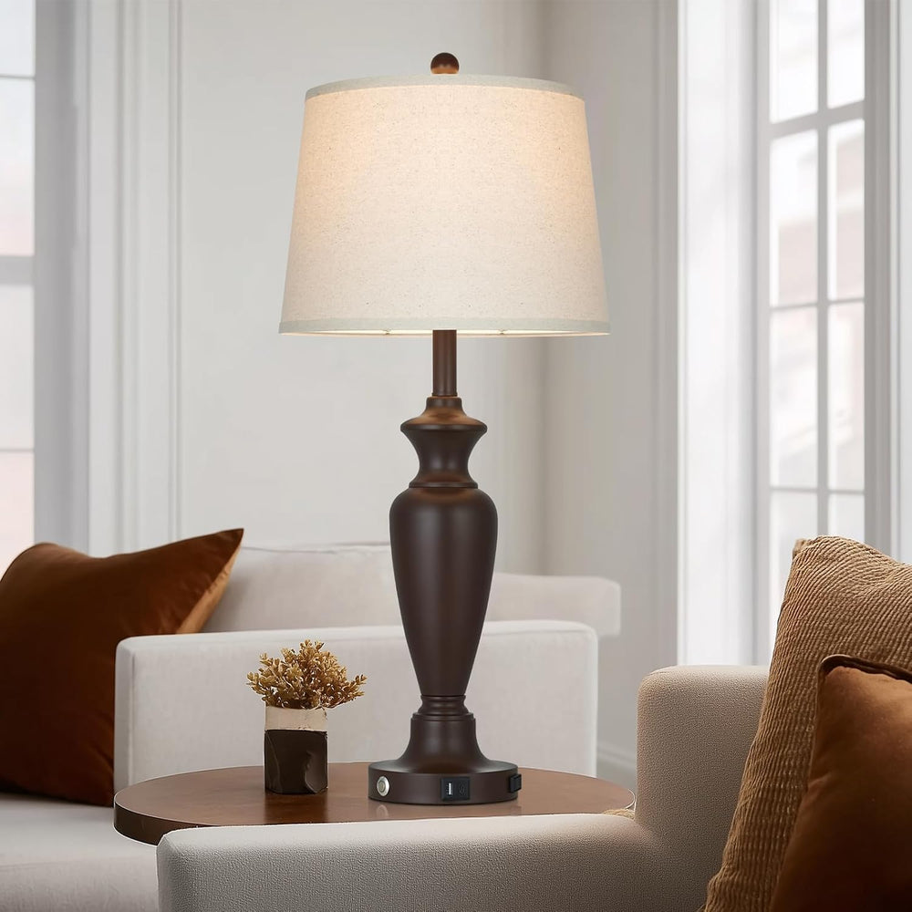 30" Tall Brown Table Lamp for Living Room, Touch Control Bedside Lamp fo...