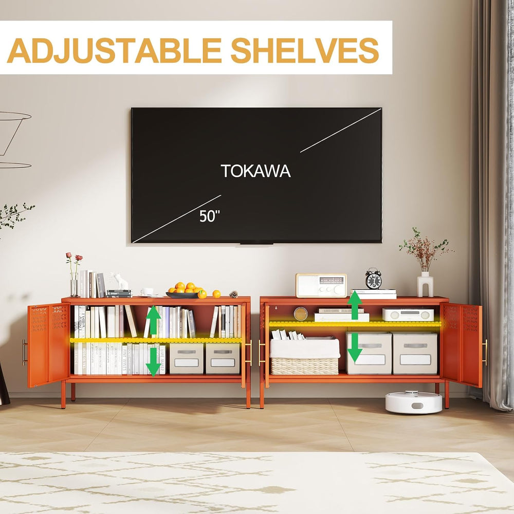 Metal Locker Cabinet Short, 2-Door Storage Cabinets with Adjustable Shelf, Ma...