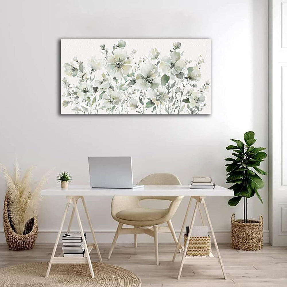 Elegant Flowers Wall Art Abstract Floral Pictures Wall Decor Modern Green Bot...