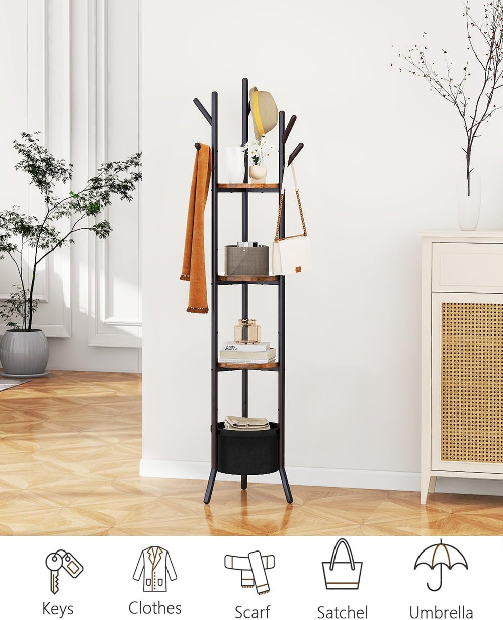 YMYNY Coat Rack, Freestanding Coat Stand with Storage Shelves, Hall Trees wit...