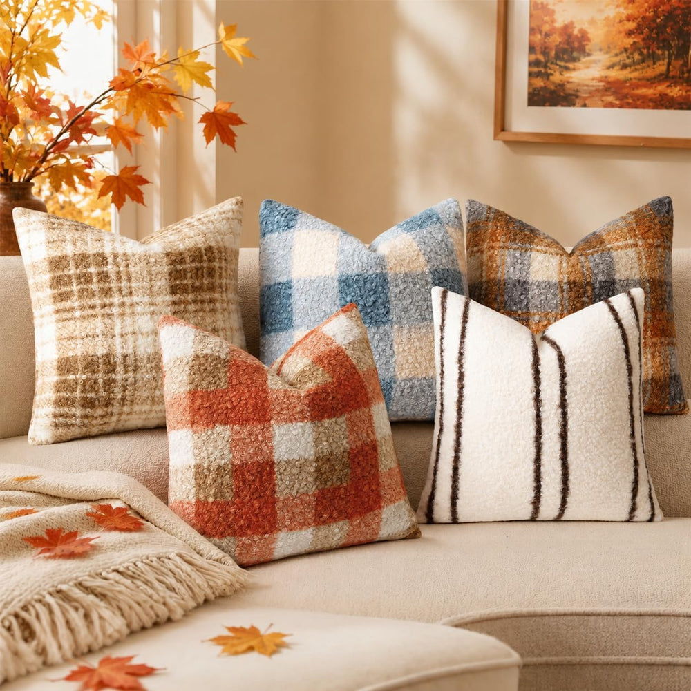 decorUhome Faux Fur Plaid Throw Pillow Covers 24X24 Set of 2 Red
