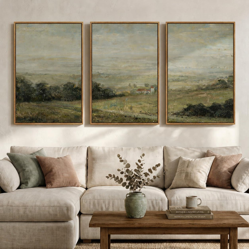 3 Piece Large Framed Vintage Landscape Wall Art for Living Room, 24x36 Inch