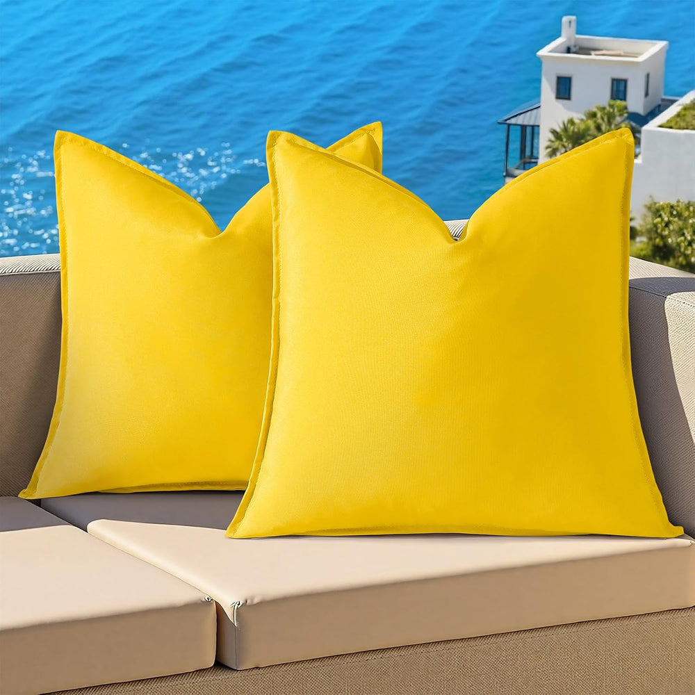 decorUhome Outdoor Waterproof Faux Linen Throw Pillow Covers 26x26 Set of 2