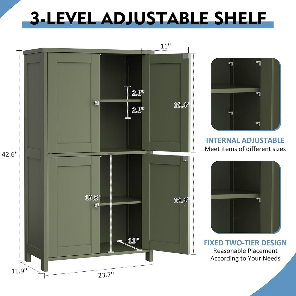 Shintenchi Bathroom Storage Cabinet 4 Doors & Adjustable Shelves Green