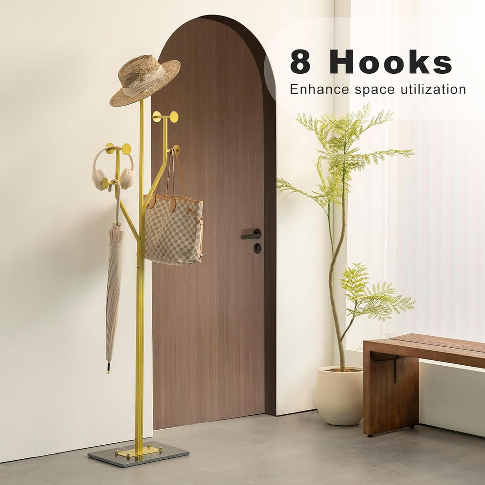 JIAYUEJU Freestanding Coat Rack Marble Base Coat tree Heavy Duty(Gold) | Tree...