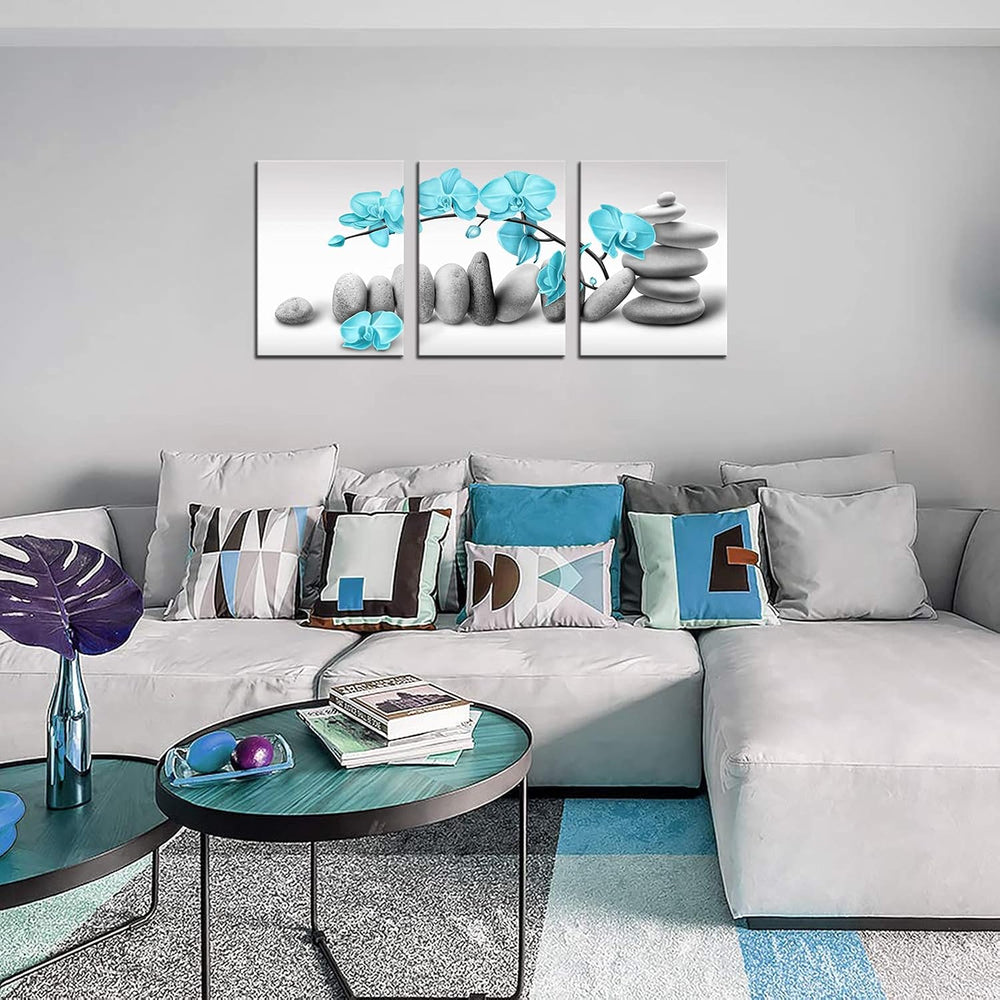 Biuteawal 3 Panel Zen Wall Art Blue Orchid Flower with SPA Stone Pictures Can...