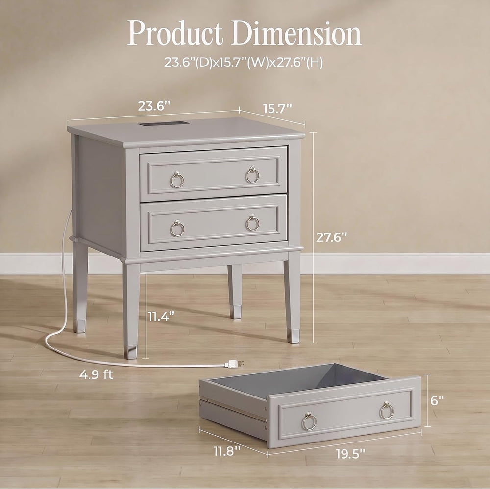 Huuger 27.6 Inch Tall Nightstand with Charging Station, USB-C Port
