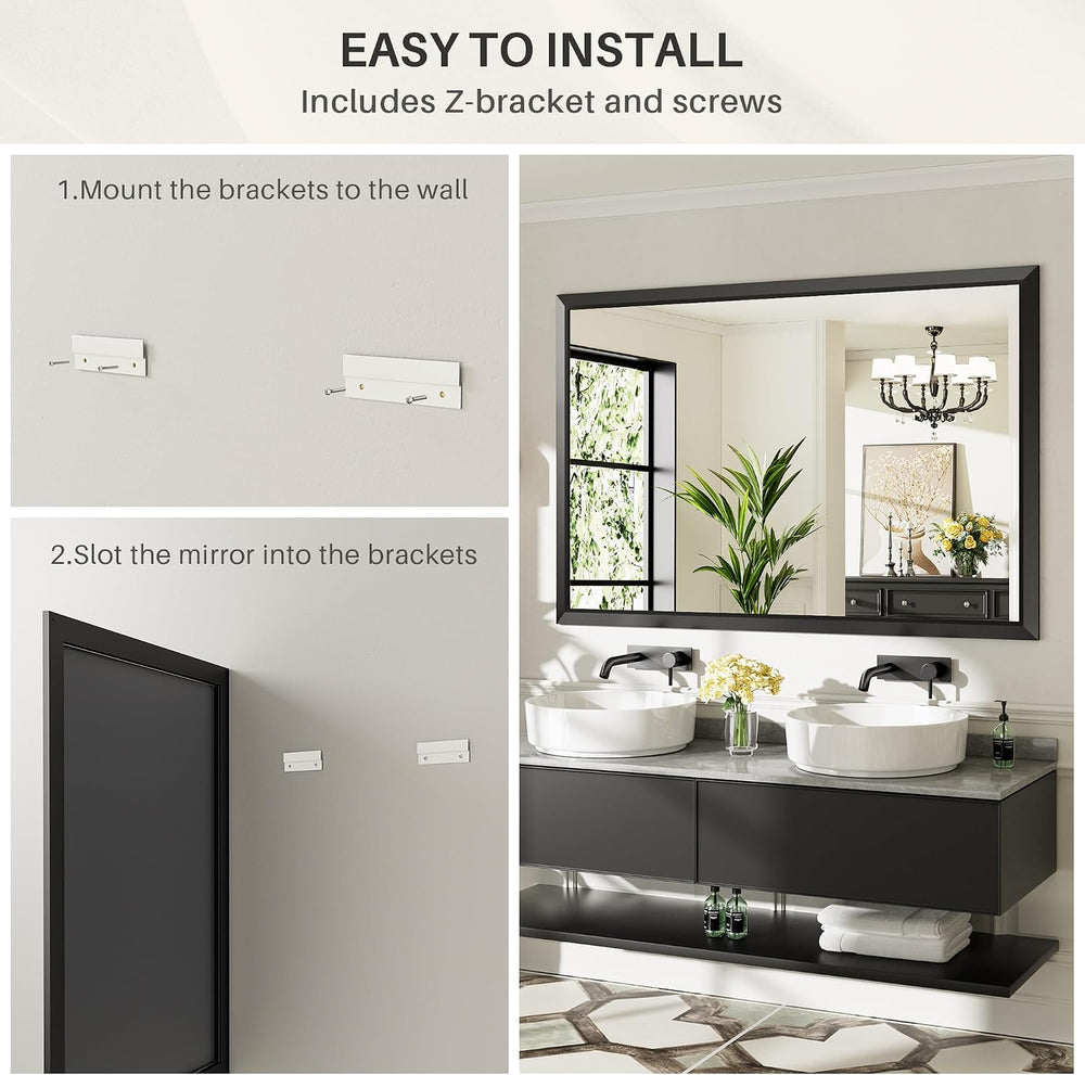 Briivue Black Metal Framed Bathroom Wall Mirror, 60x30 Inch