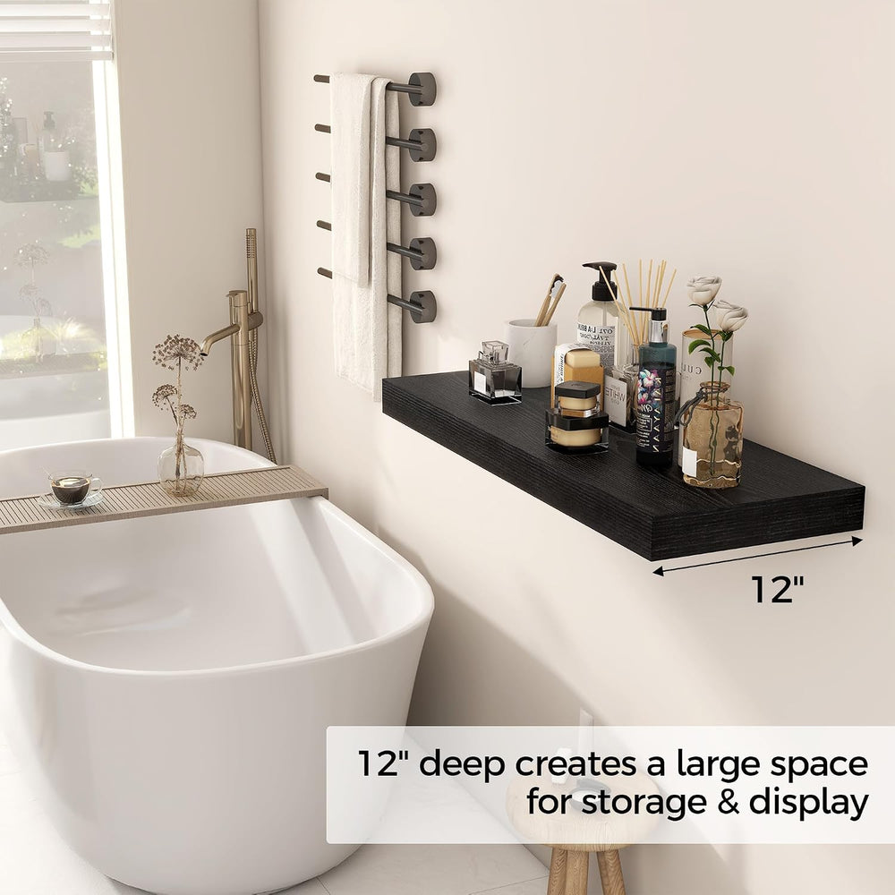 Fun Memories 30 Inch Floating Shelves Black, 12 Inch Deep Floating Shelf for ...