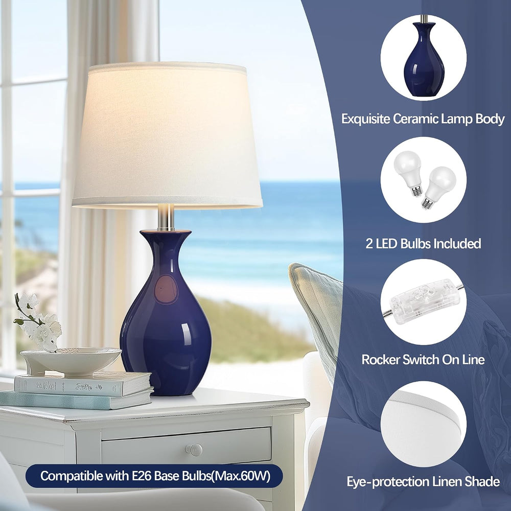 PARTPHONER Table Lamp Set of 2, Modern Ceramic Bedside Lamps for Night Stands...
