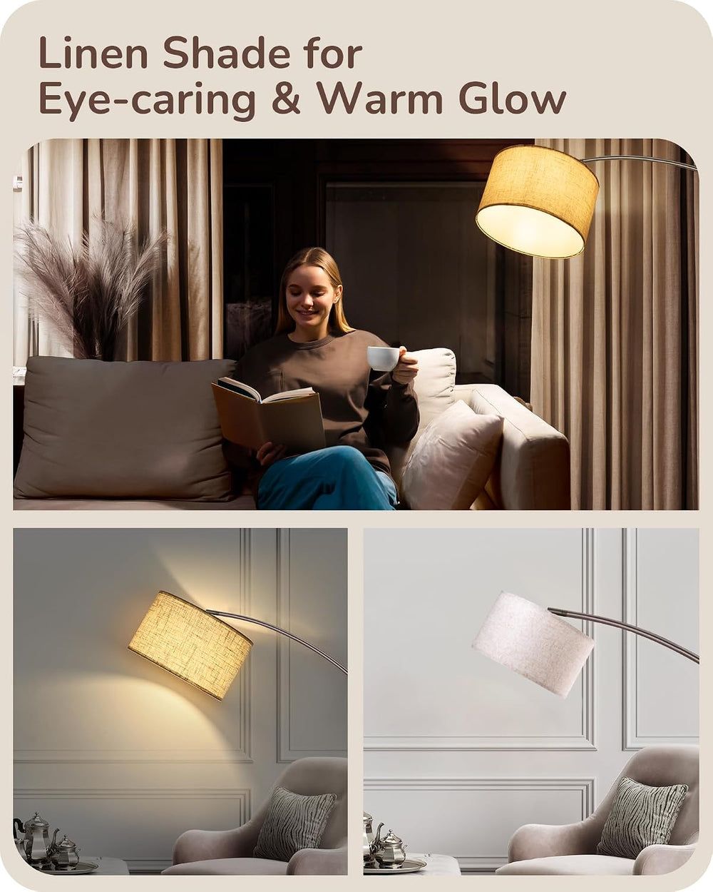 EDISHINE Bronze Modern Floor Lamp with Remote, 78.3" Tall Arc Standing Lamp