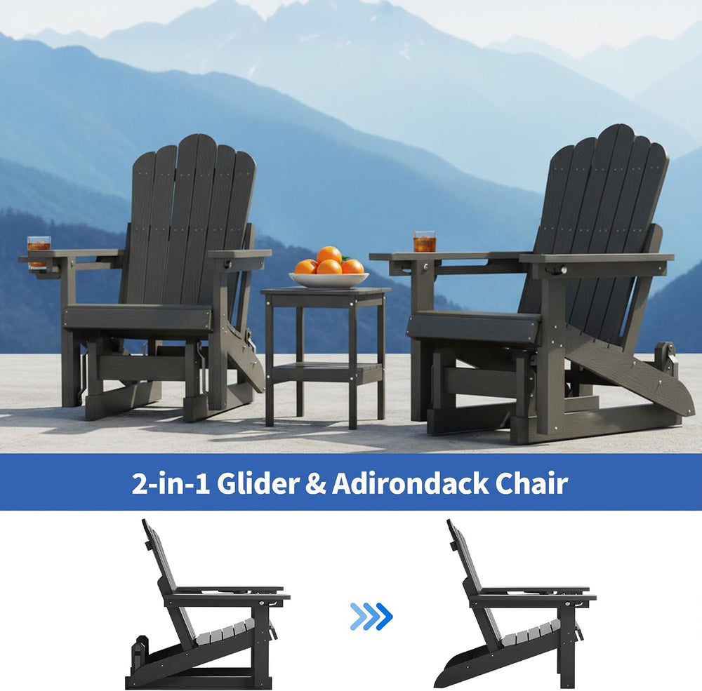 HDPE Adirondack Glider Chair,3-Position Adjustable Backrest Patio Glider