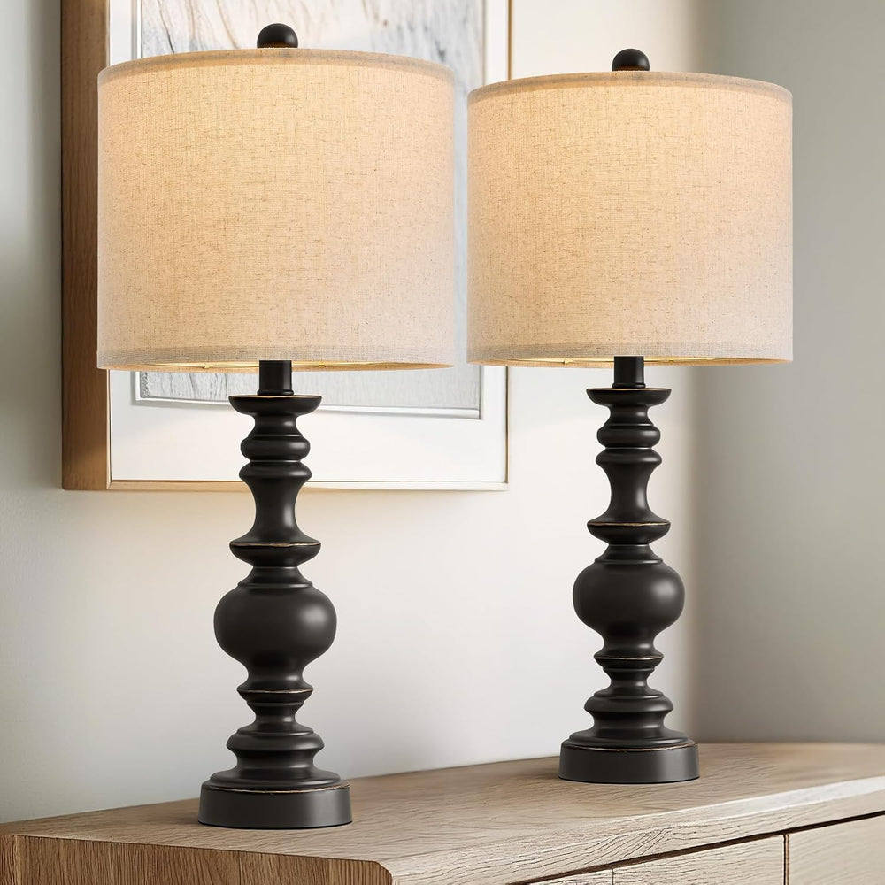 BOBOMOMO 24" Traditional Farmhouse Table Lamp Set of 2, Vintage Resin La...