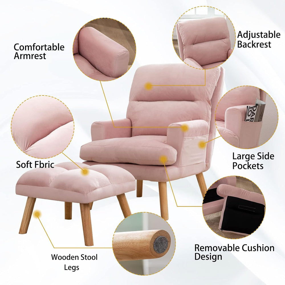 CANMOV Modern Accent Chair with Ottoman, Soft Fabric Armchair with Adjustable...
