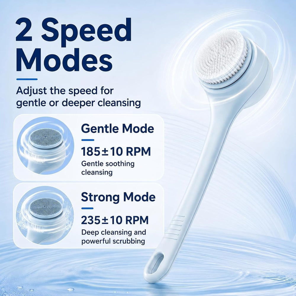 Electric Body Brush Back Scrubber for Shower, Waterproof Long Dual Handle Pow...