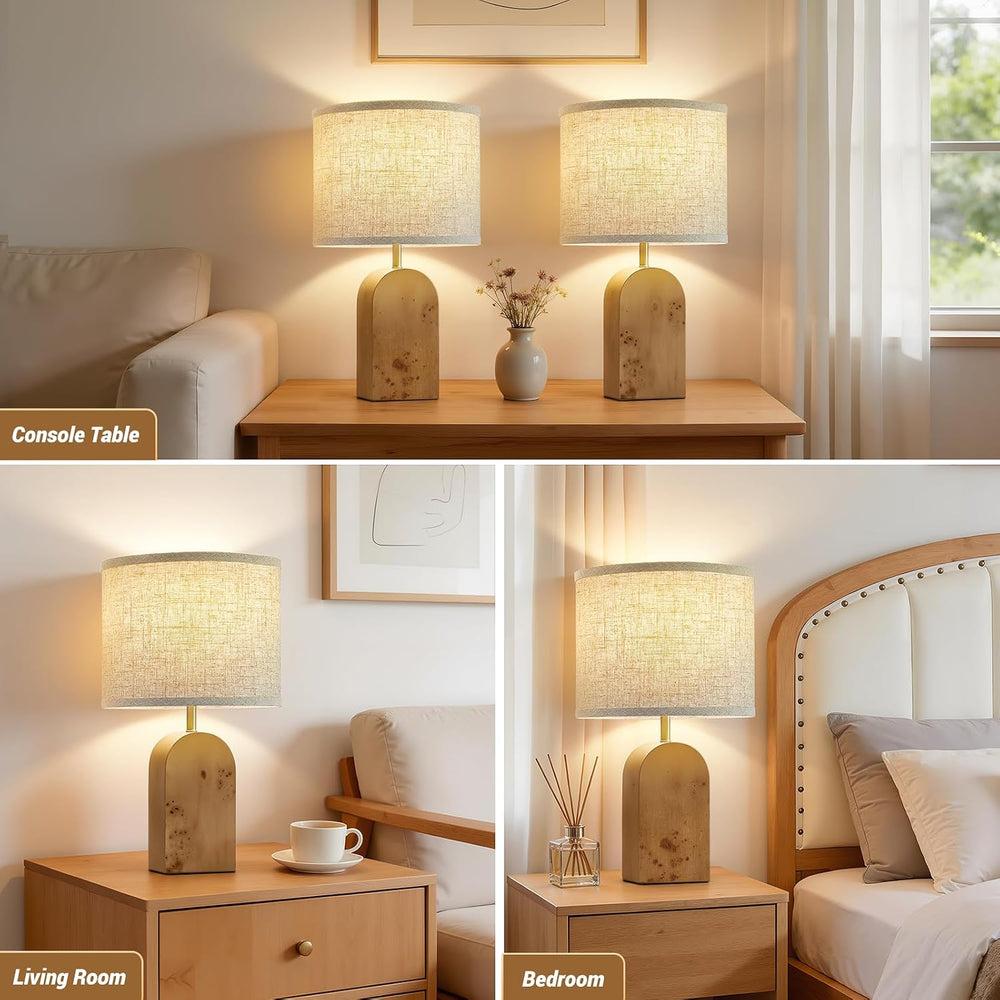 19" Table Lamps Set of 2,Wood Bedside Lamps for Bedroom Living Room-Natural