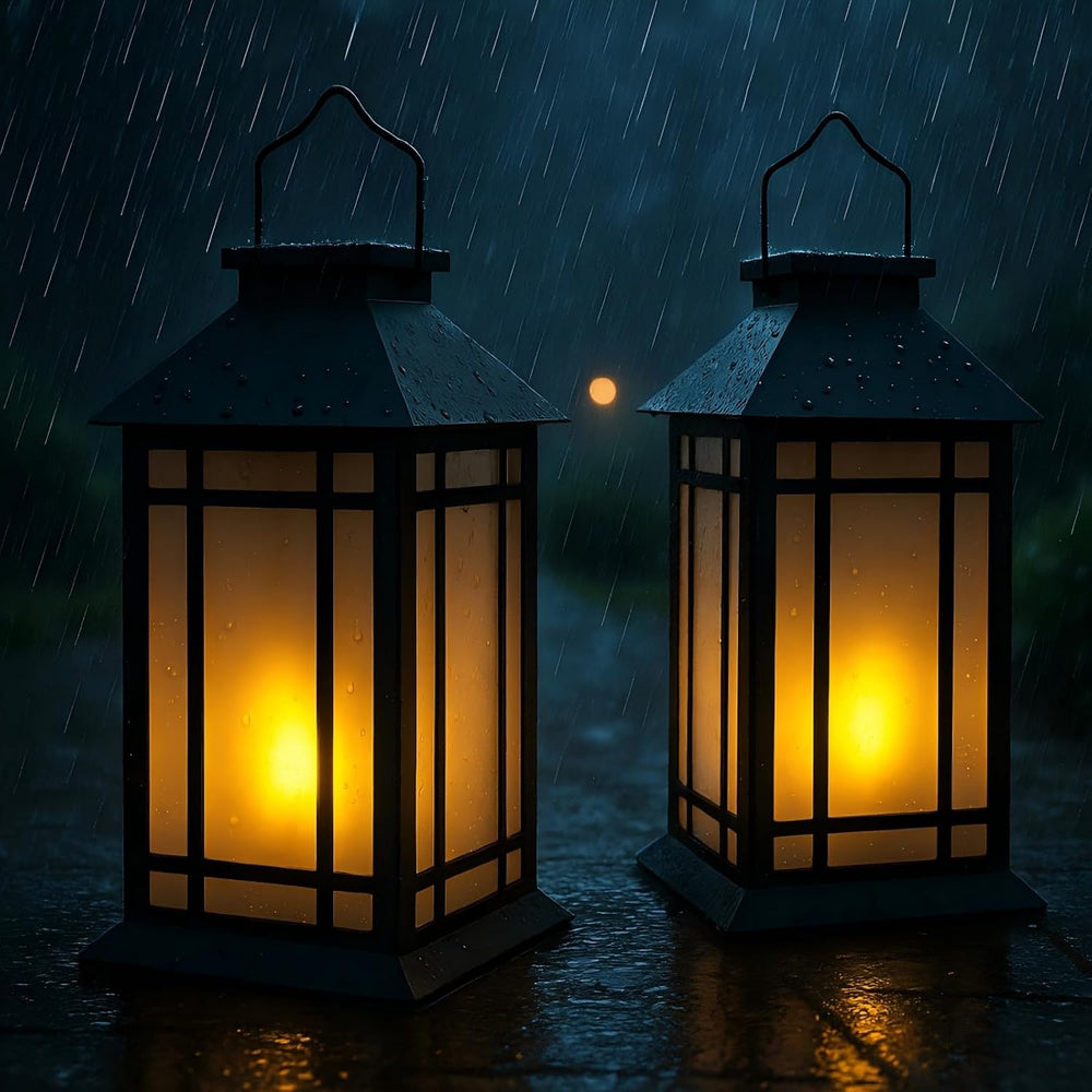 Bdor 13 Inch Outdoor Decorative Lanterns with LED Candle Timer 2 Pack Black