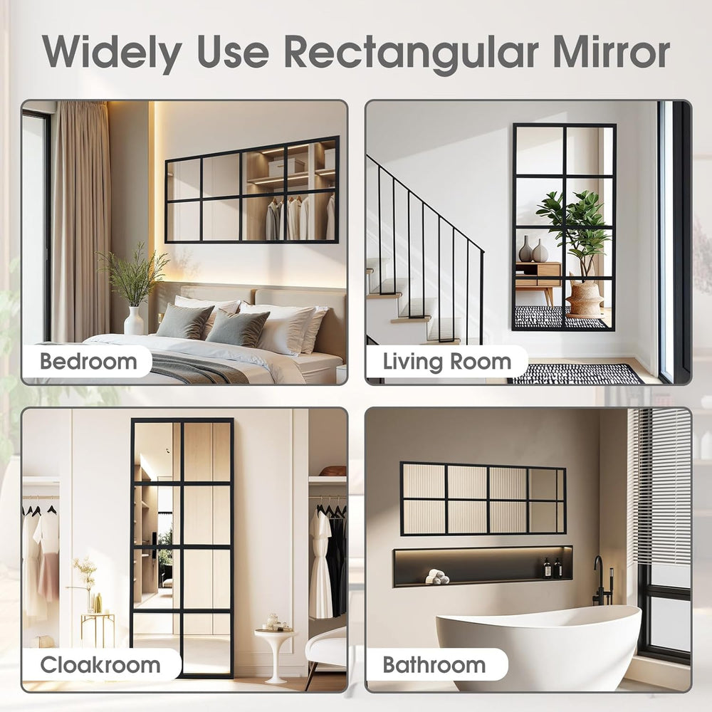 Window Pane Wall Mirror, 16x32 Inch Black Framed Mirrors