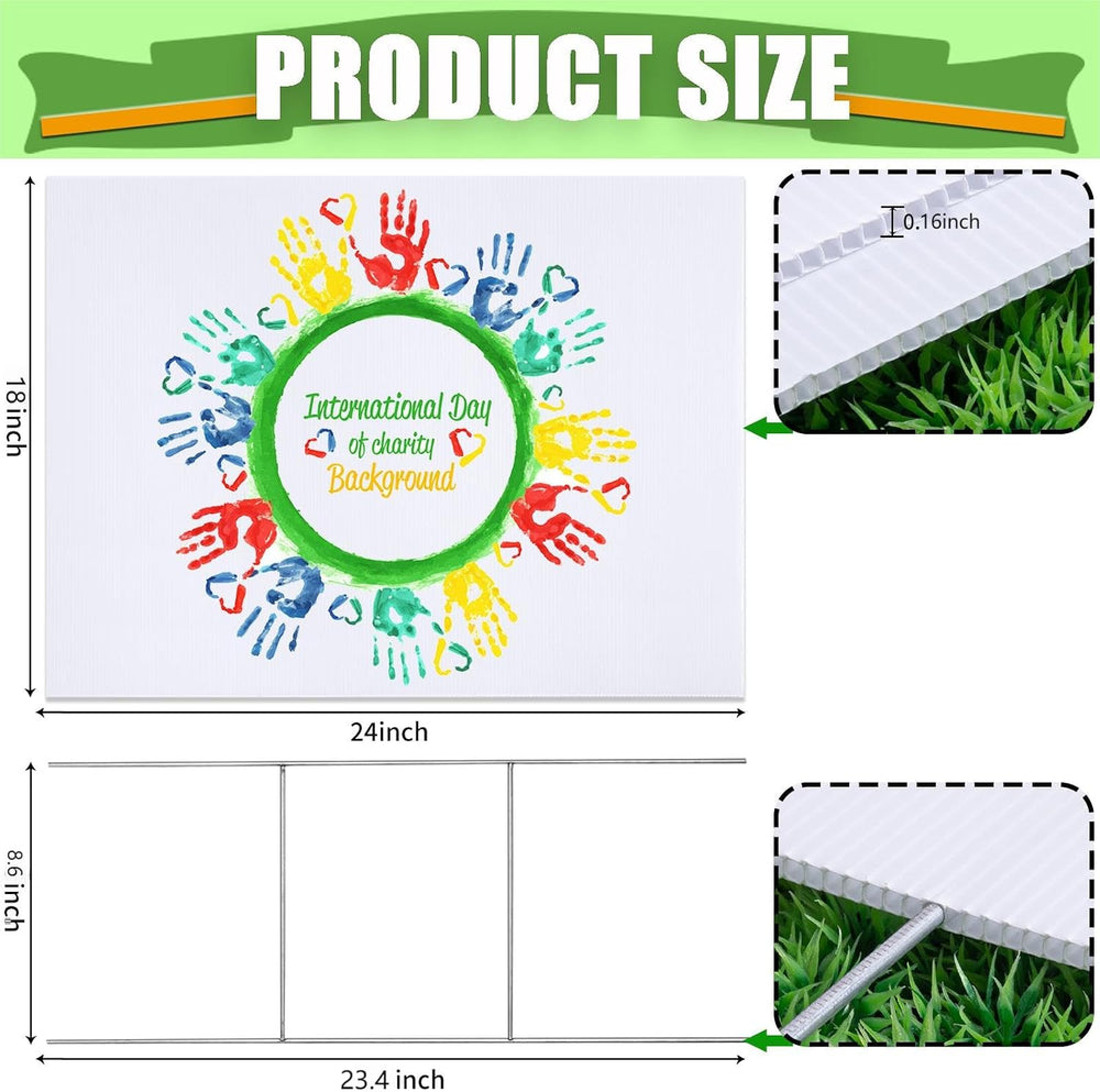10 Large Blank Yard Signs with Stakes 18 x 24",Corrugated Plastic Lawn S...