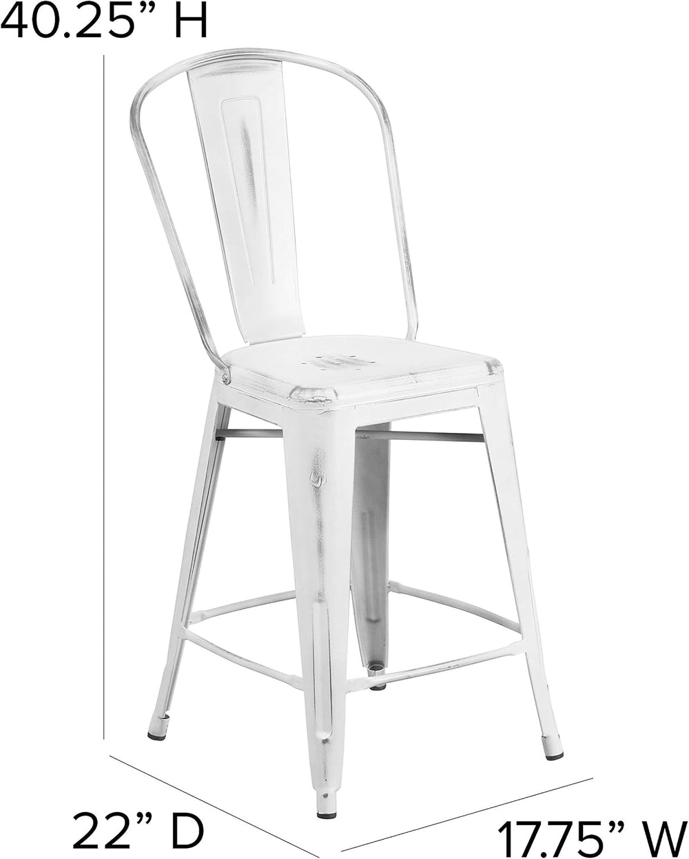 EMMA + OLIVER 24" Distressed White Metal Indoor/Outdoor Counter Stool