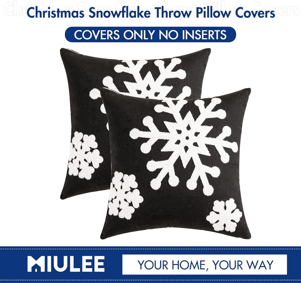 MIULEE Christmas Throw Pillow Covers Black Decorative Snowflake 20x20