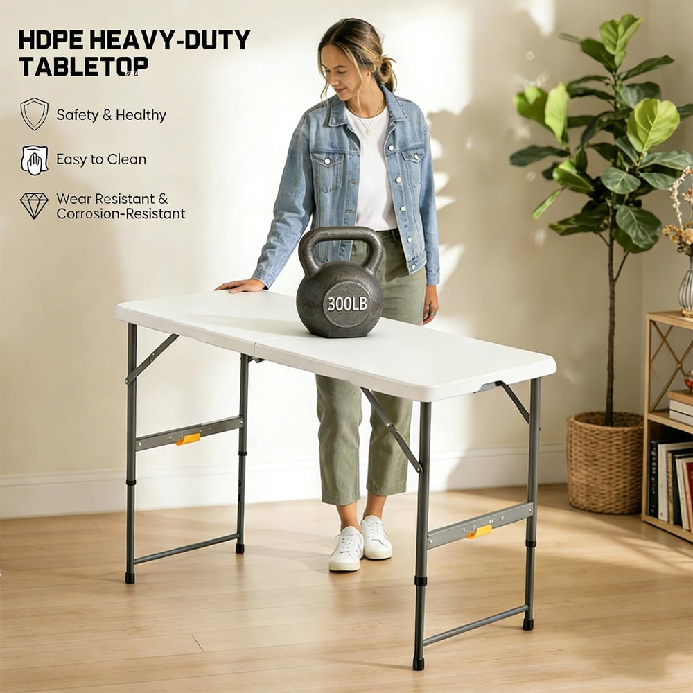 4 Foot Folding Table,4-Height Adjustable Small Card Table, White