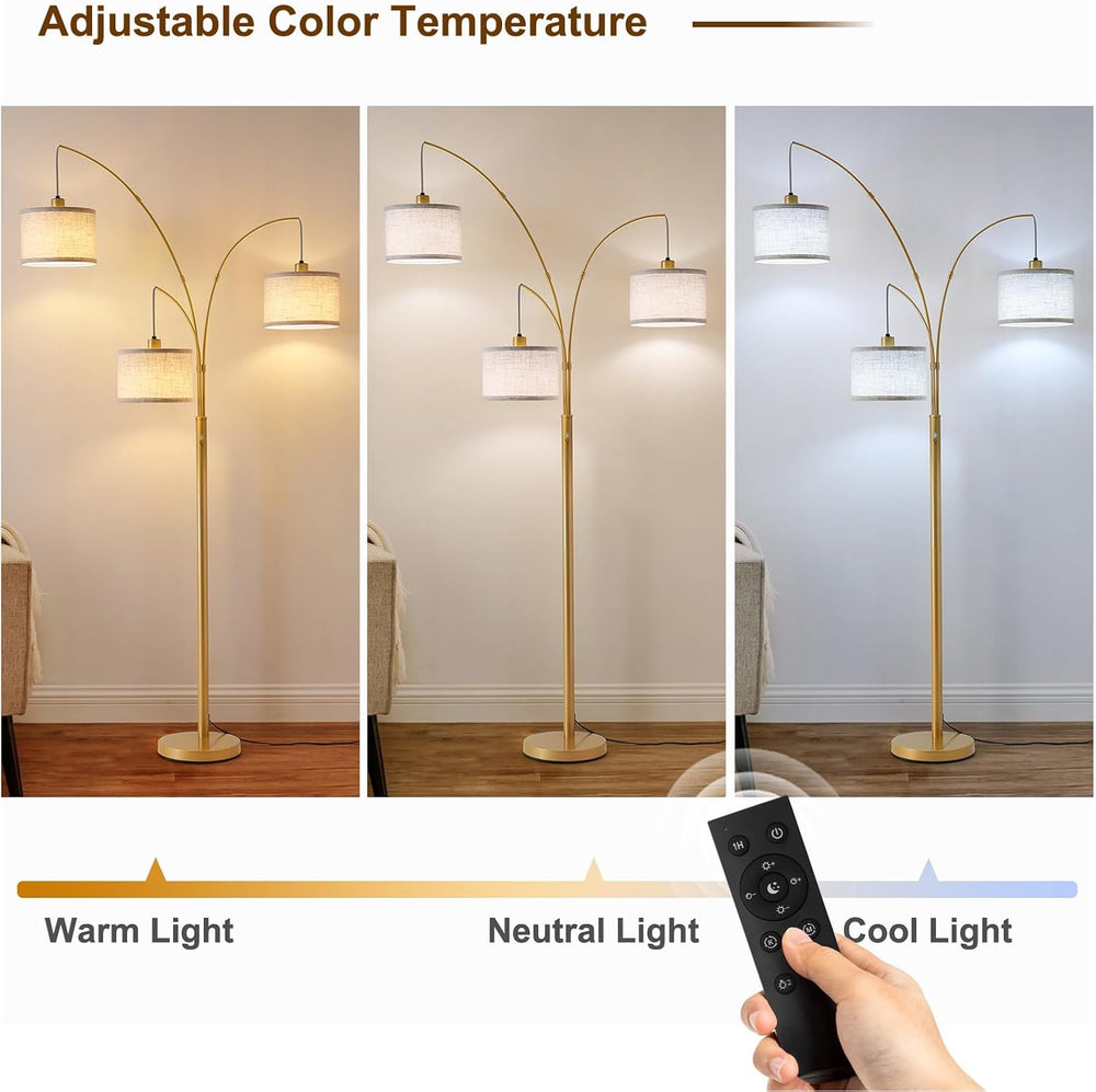 Dimmable Floor Lamp with Remote, Beige Shade Gold Pole