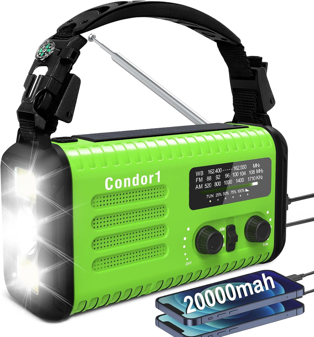 20000mAh Solar Hand Crank Emergency Radio, NOAA Portable Emergency AM/FM Radi...
