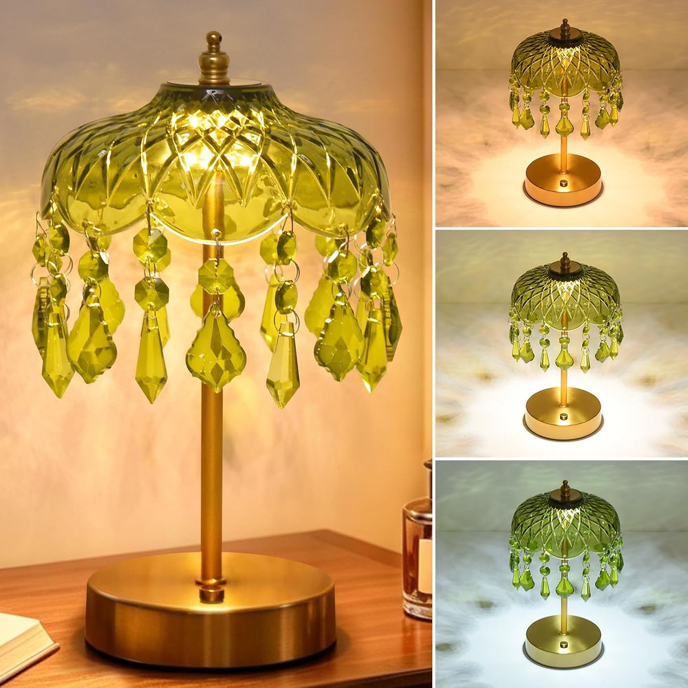 Cordless Crystal Table Lamp, 6000mAh, Touch Dimmable, 3-Color