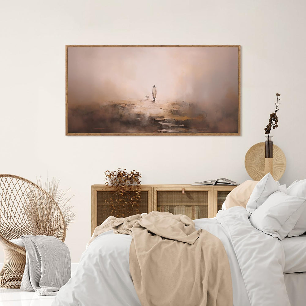 Aurlan Jesus Good Shepherd Lost Sheep Framed Canvas Wall Art 40x20 Inch