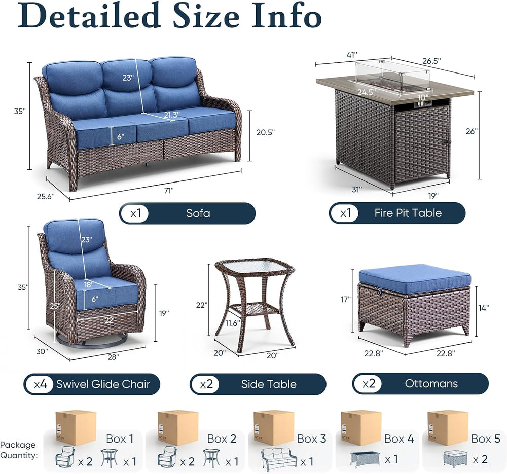 Belord Luxury 6" Thick Cushioned 10 Pieces Patio Furniture Set with Fire...