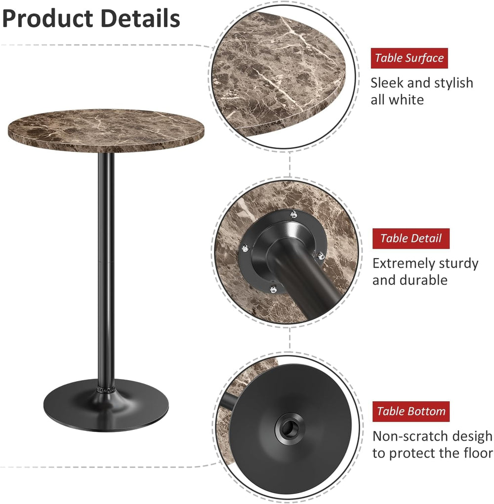 Furmax Bistro Pub Table Round Bar Height Cocktail Table for Home Bar, Round B...
