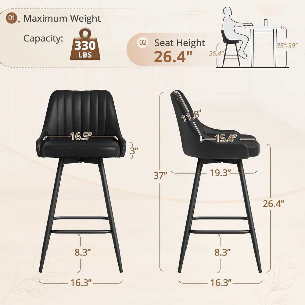 LUE BONA Counter Height Bar Stools Set of 3, 26'' Swivel Modern Barst...