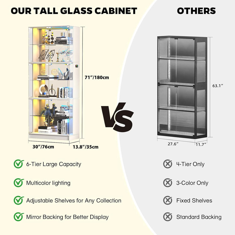 VersionTECH. 71'' Tall Display Cabinet with Glass Doors & RGB Lig...