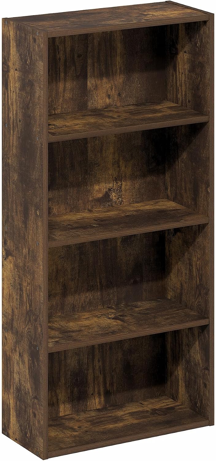 Furinno Basic DVD Shelf, 4-Tier CD Rack, Media Shelf, Amber Pine