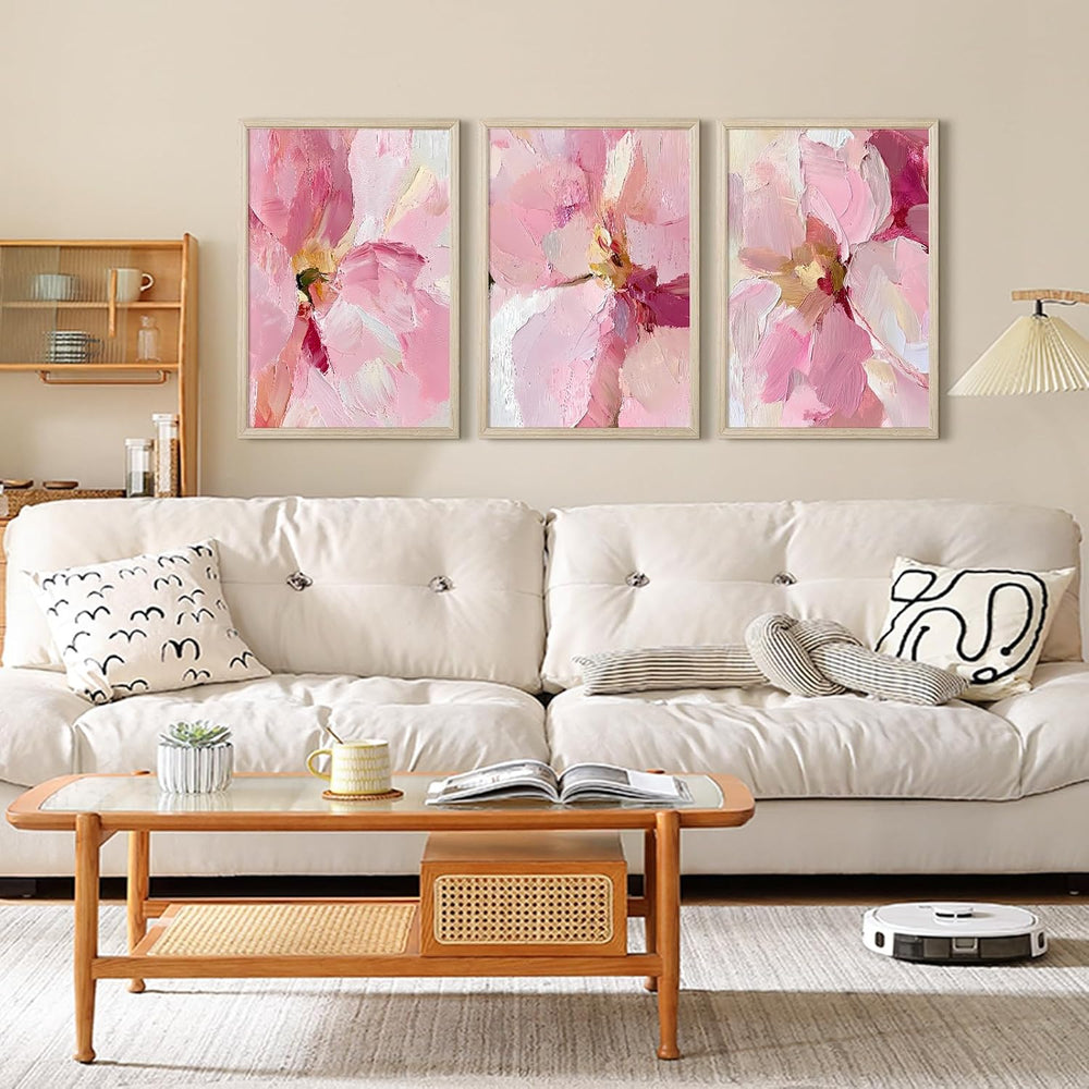 Abstract Floral Wall Art Pink Flower Canvas Pictures Modern Wall Decor Blush ...