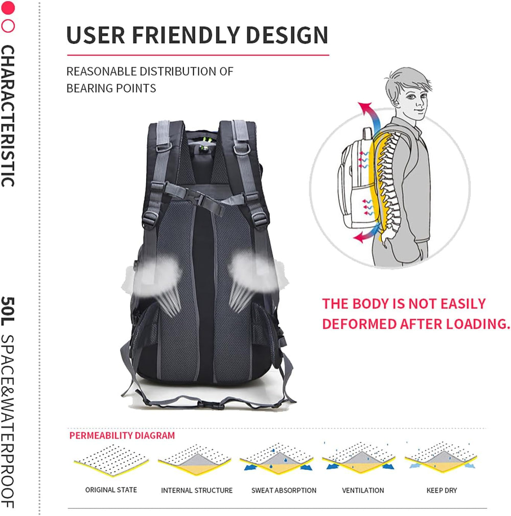 Bseash 50L Hiking Backpack, Water Resistant Lightweight Outdoor Sport Daypack...