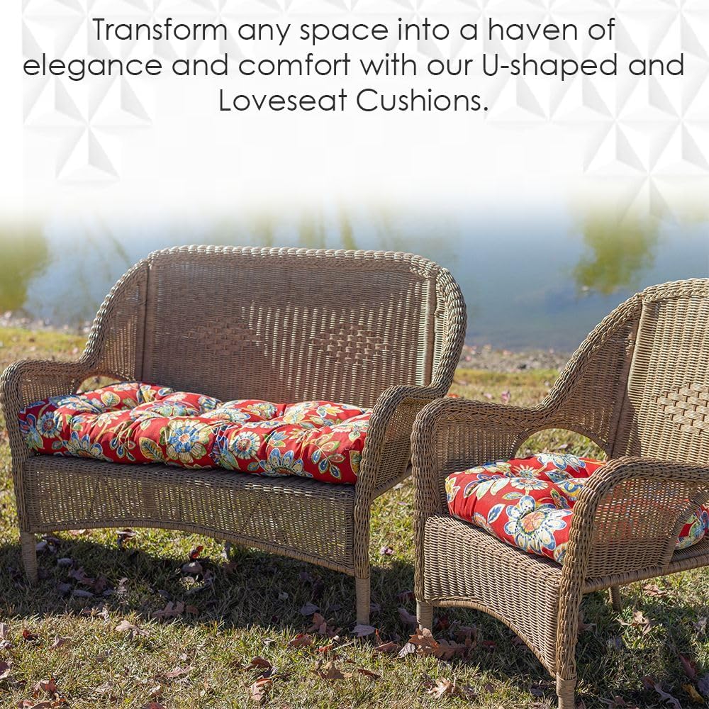 RSH DECOR Tufted U-Shape Wicker Set of 2, 19” x 19,” Outdoor Chair Cushions f...