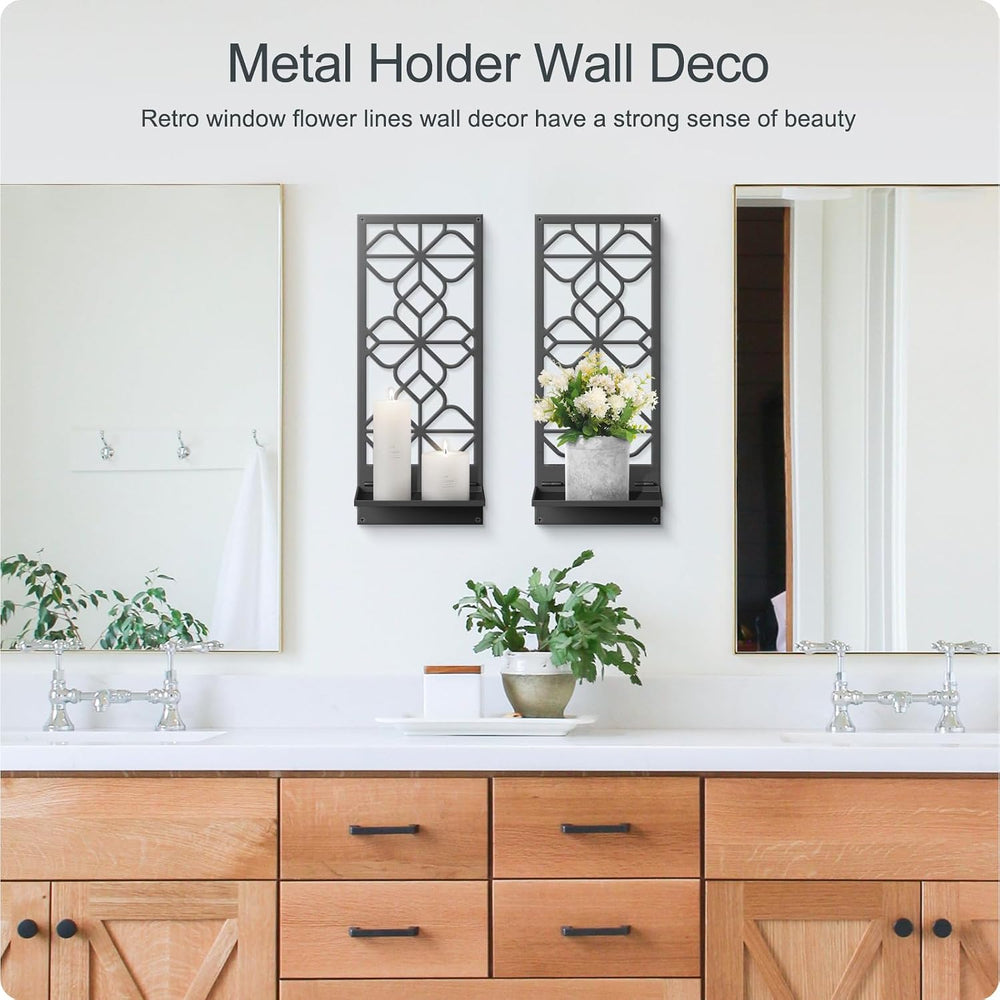 Black Metal Wall Art, Set of 2, Wall Candle Holder