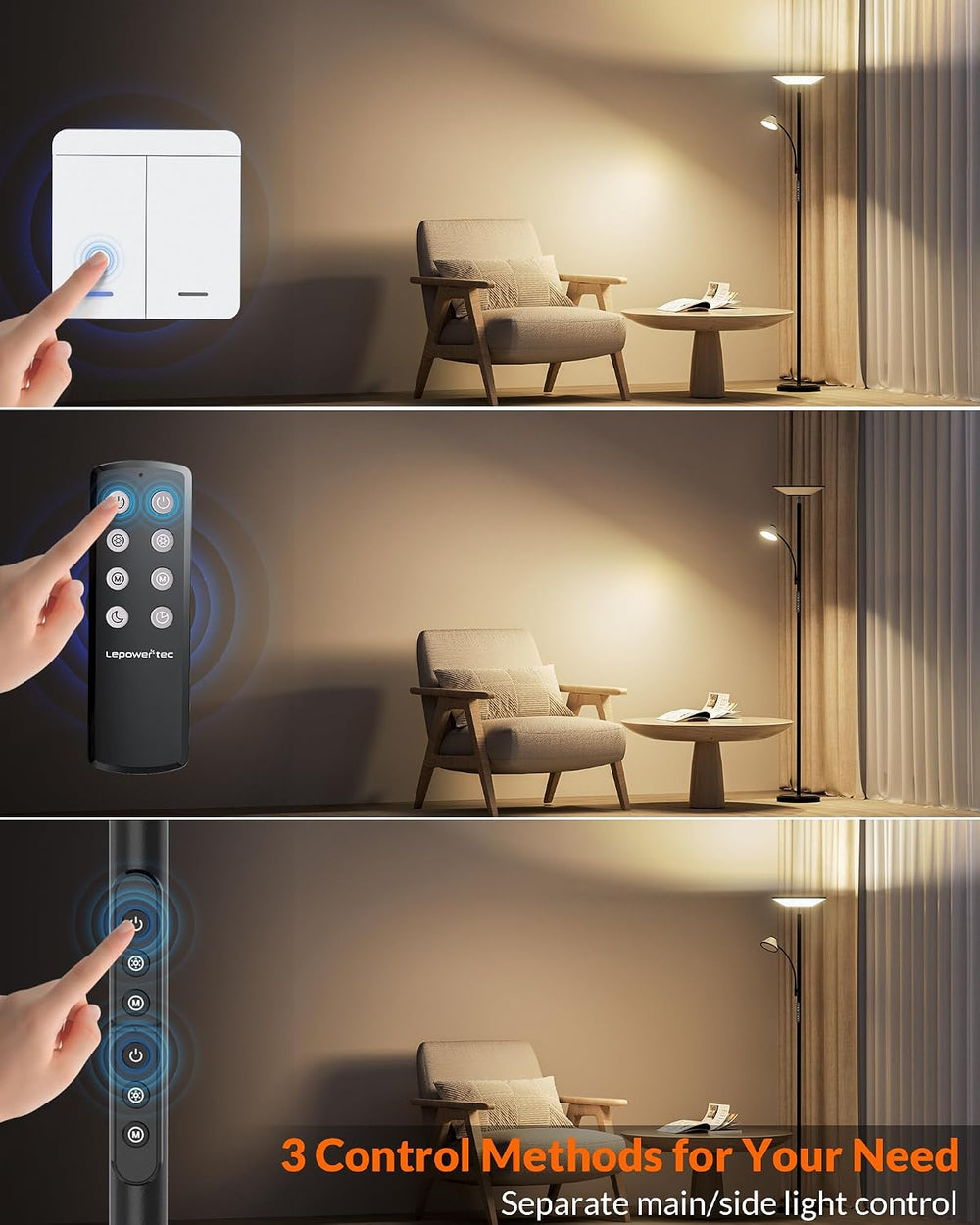 LEPOWER-TEC Bright Floor Lamp, Torchiere Corner Lamps for Bedroom and Dorm