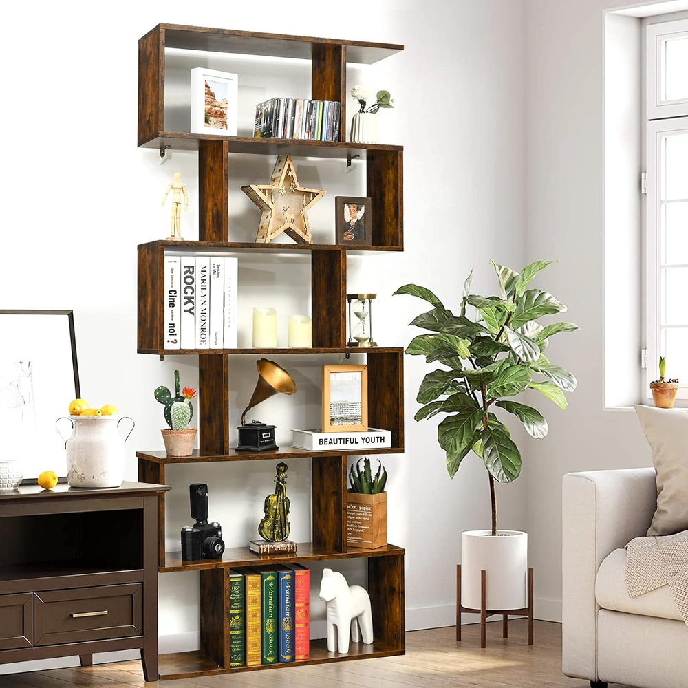Tangkula 6 Tier S Shaped Bookshelf, 31.5''L x 9''W x 75'&...