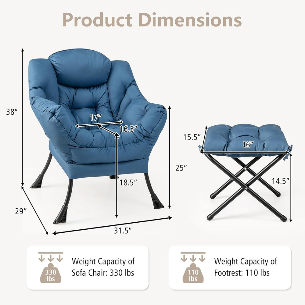 GIANTEX Lazy Chair with Ottoman, Accent Sofa Chair with Folding Footrest, Sid...