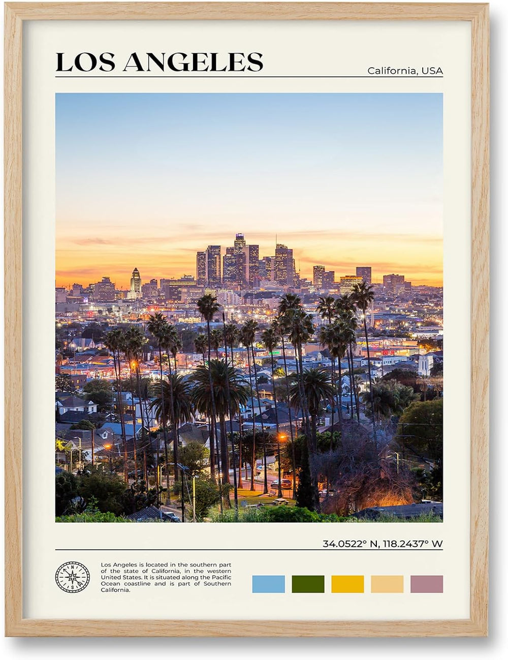 HesenDot Natural OAK Wood Los Angeles Cityscape Framed Wall Art,12x16in City ...