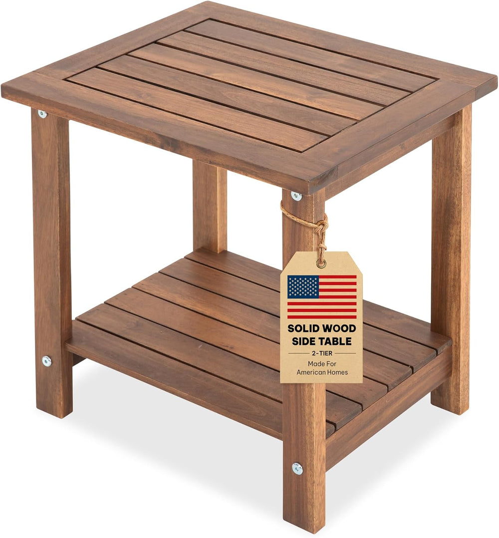 Acacia Wood Adirondack Side Table, 2-Tier Outdoor End Table - Walnut