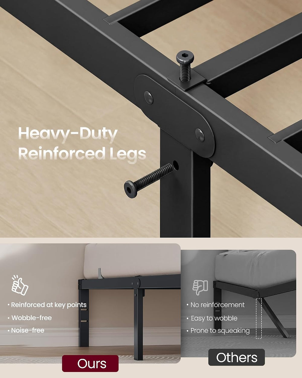 VASAGLE Twin Metal Bed Frame, 14 Inches Tall, 550 lb Weight Capacity