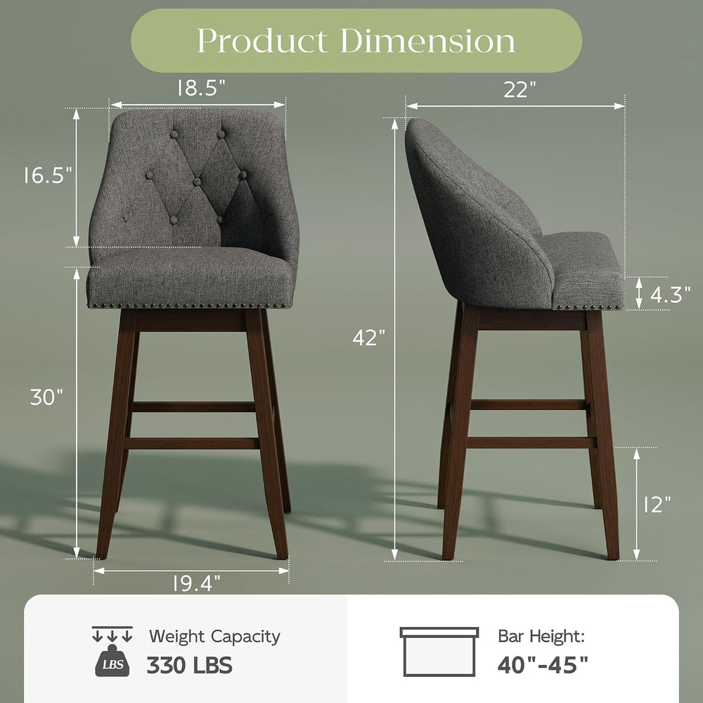 30" Bar Height Swivel Bar Stools Set of 2, Grey