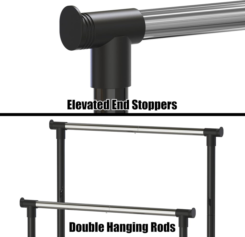 Simple Houseware Double Rods Clothing Hanging Rack on Wheels, Black