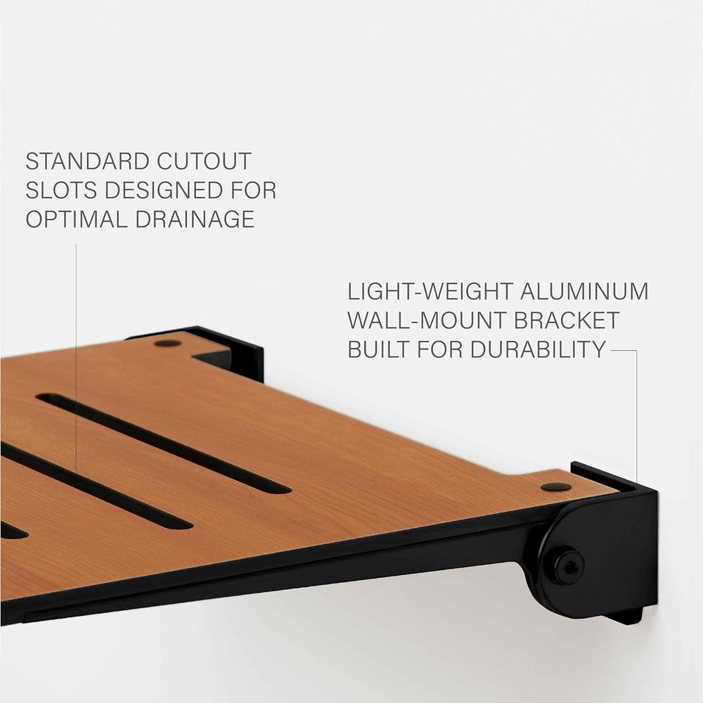Seachrome 18 inch Silhouette Slimline Folding Wall Mount Shower Bench Seat, T...