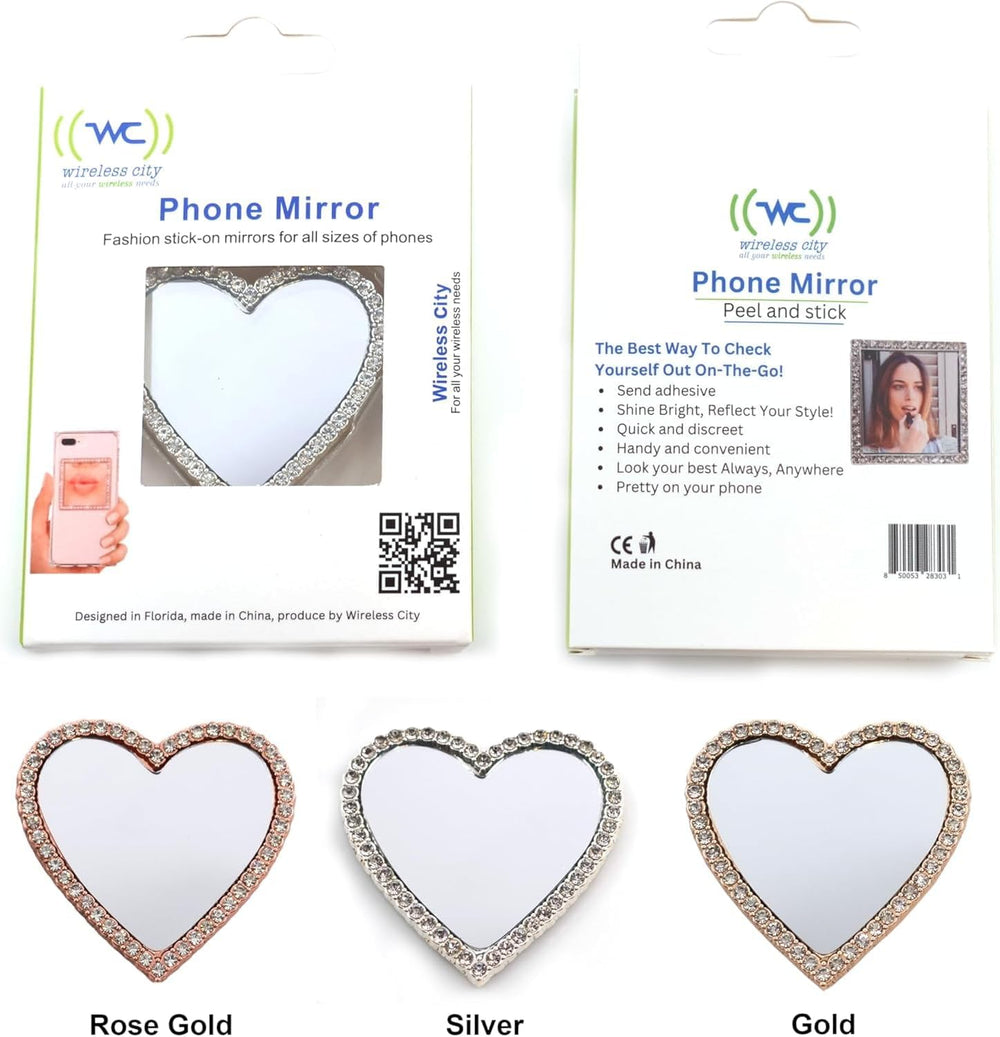 Wireless City Heart Phone Mirror Stick On for Phone Case, 2 Pack (Silver &...